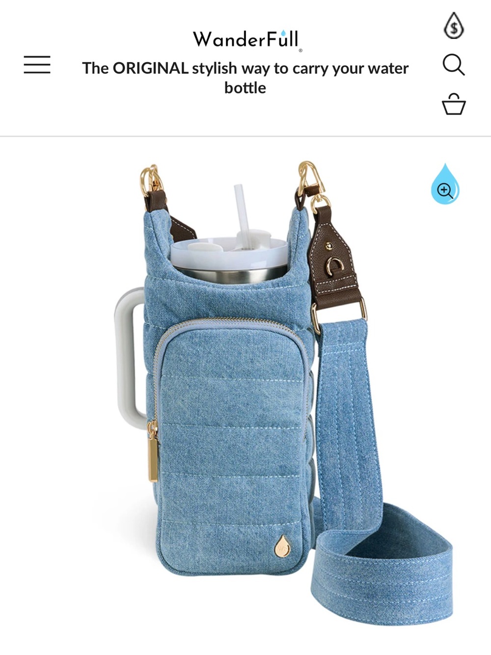 WanderFull Light Blue Denim Crossbody Bottle Bag with Adjustable Strap